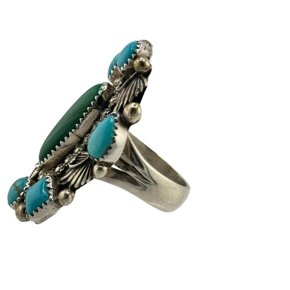 Sterling Silver Richard Begay Native American Turquoise Malachite Ring Sz.11 - Picture 5 of 11